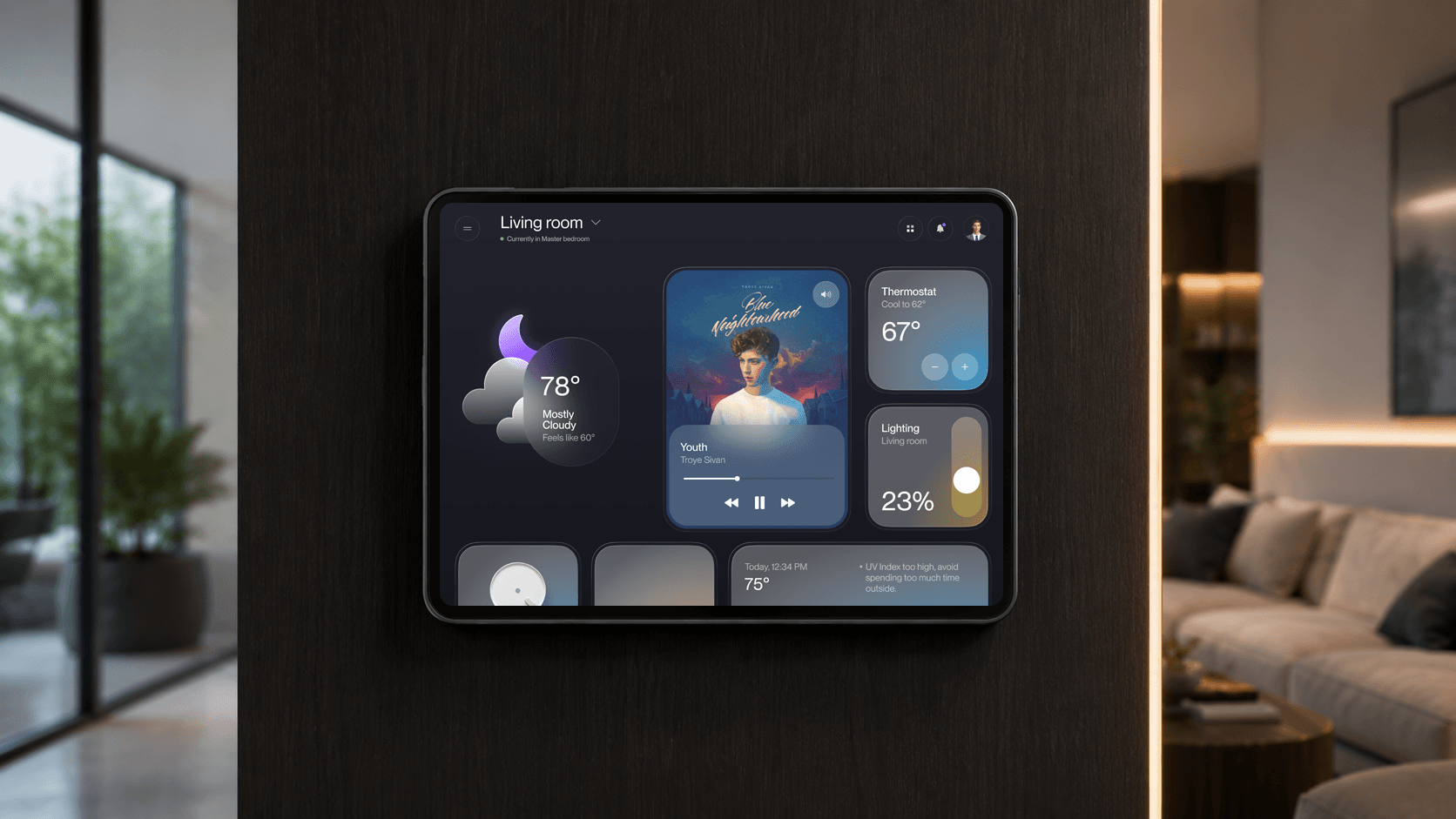Home control interface illustrating experience design